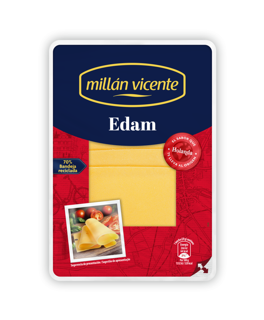 Queso Lonchas Edam. Variedad con una textura firme y un sabor único. Queso original de Holanda.